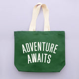 Alphabet Bags - Adventure Awaits - Forest Green Canvas Tote Bag