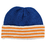 Catherine Tough - Kids' Lambswool Beanie - Stripe : BLUE / ORANGE / OATMEAL