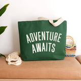 Alphabet Bags - Adventure Awaits - Forest Green Canvas Tote Bag