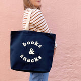Alphabet Bags - Books & Snacks - Midnight Blue Canvas Tote Bag