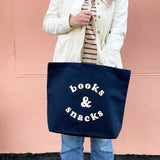 Alphabet Bags - Books & Snacks - Midnight Blue Canvas Tote Bag