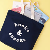Alphabet Bags - Books & Snacks - Midnight Blue Canvas Tote Bag