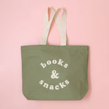 Alphabet Bags - Books & Snacks - Olive Green Canvas Tote Bag