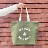 Alphabet Bags - Books & Snacks - Olive Green Canvas Tote Bag