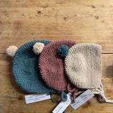 Maze Hill Studio - Knitted Baby Bonnet - Beige with teal bobble