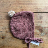 Maze Hill Studio - Knitted Baby Bonnet - Pink with Beige bobble
