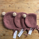Maze Hill Studio - Knitted Baby Bonnet - Pink with Beige bobble