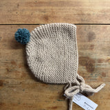 Maze Hill Studio - Knitted Baby Bonnet - Beige with teal bobble
