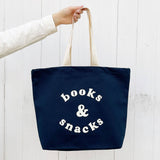 Alphabet Bags - Books & Snacks - Midnight Blue Canvas Tote Bag