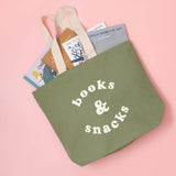 Alphabet Bags - Books & Snacks - Olive Green Canvas Tote Bag