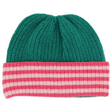 Catherine Tough - Kids' Lambswool Beanie - Stripe : GREEN / PEACH / PINK