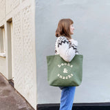 Alphabet Bags - Books & Snacks - Olive Green Canvas Tote Bag
