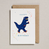 Petra Boase Ltd - Card with Iron on Patch - Blue Dino